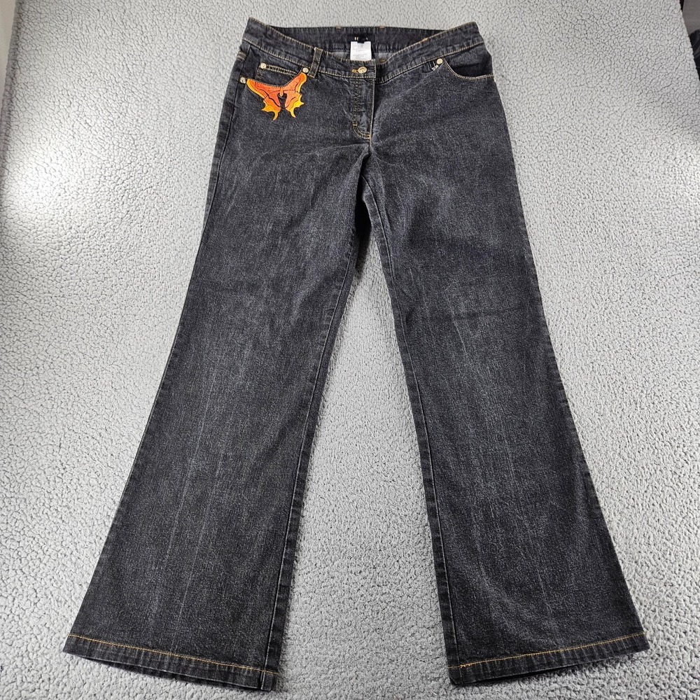 Vintage Escada Jeans Womens 30 Black Mid‎ Rise Bootcut Embroidered Butterfly Y2K